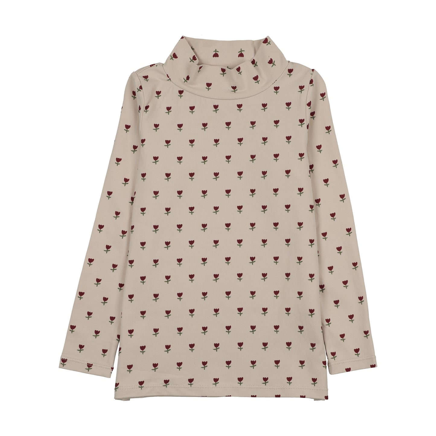 Burgundy Tulip Print Mock Neck T-Shirt