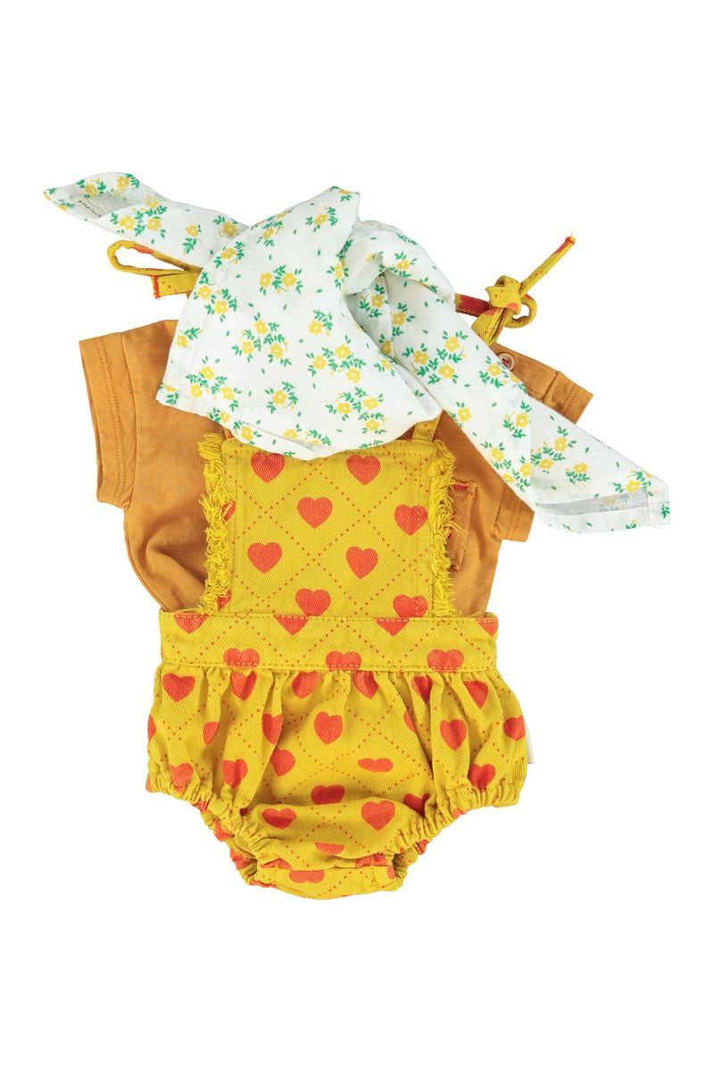 Playsuit Mustard with Red Hearts Allover