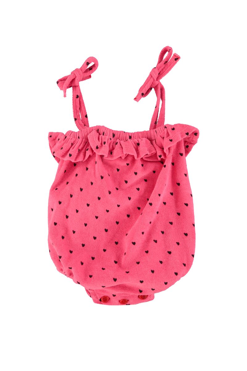 Baby Romper with Ruffles Pink with Black Hearts Allover