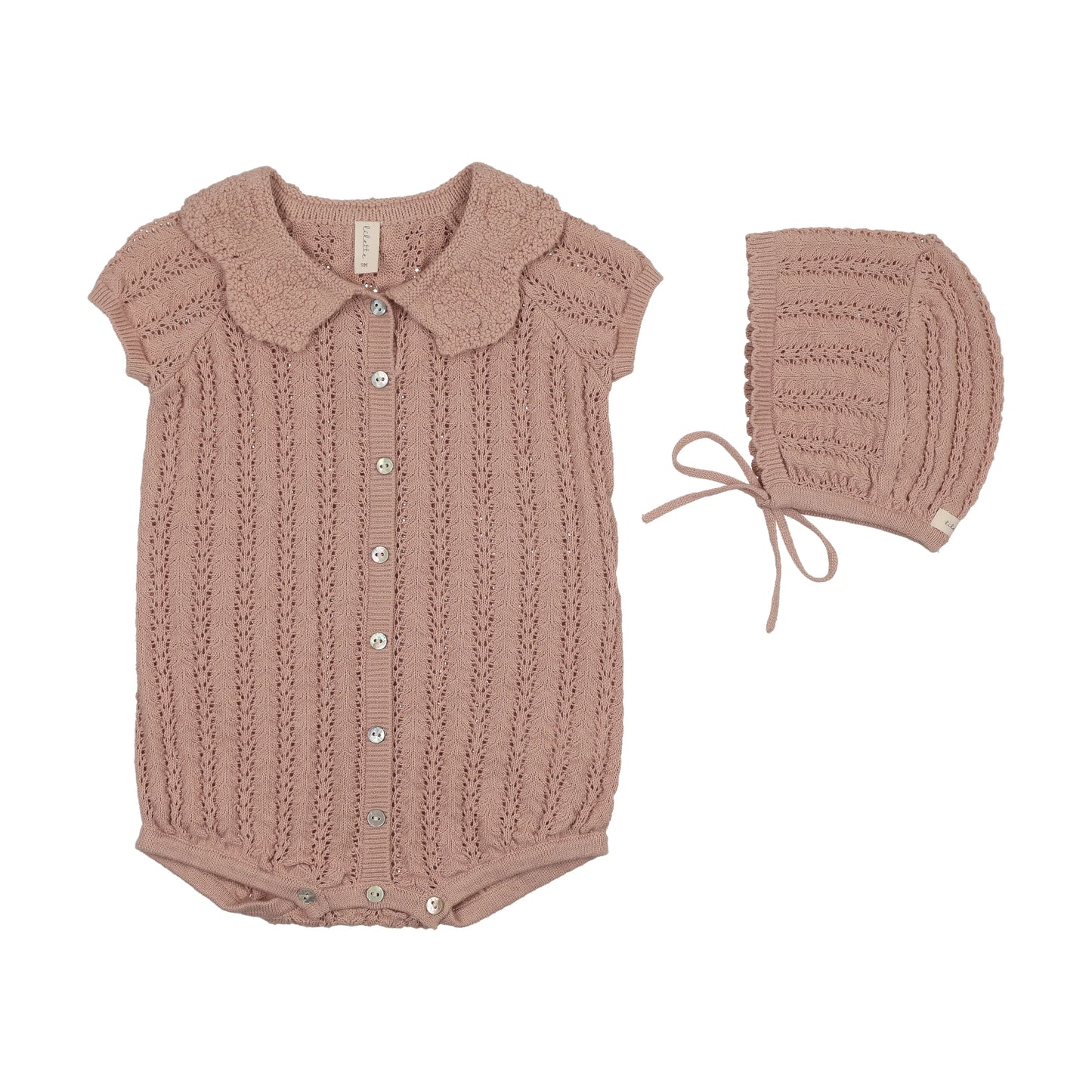 Crochet Knit Girls Romper - Dusty Pink