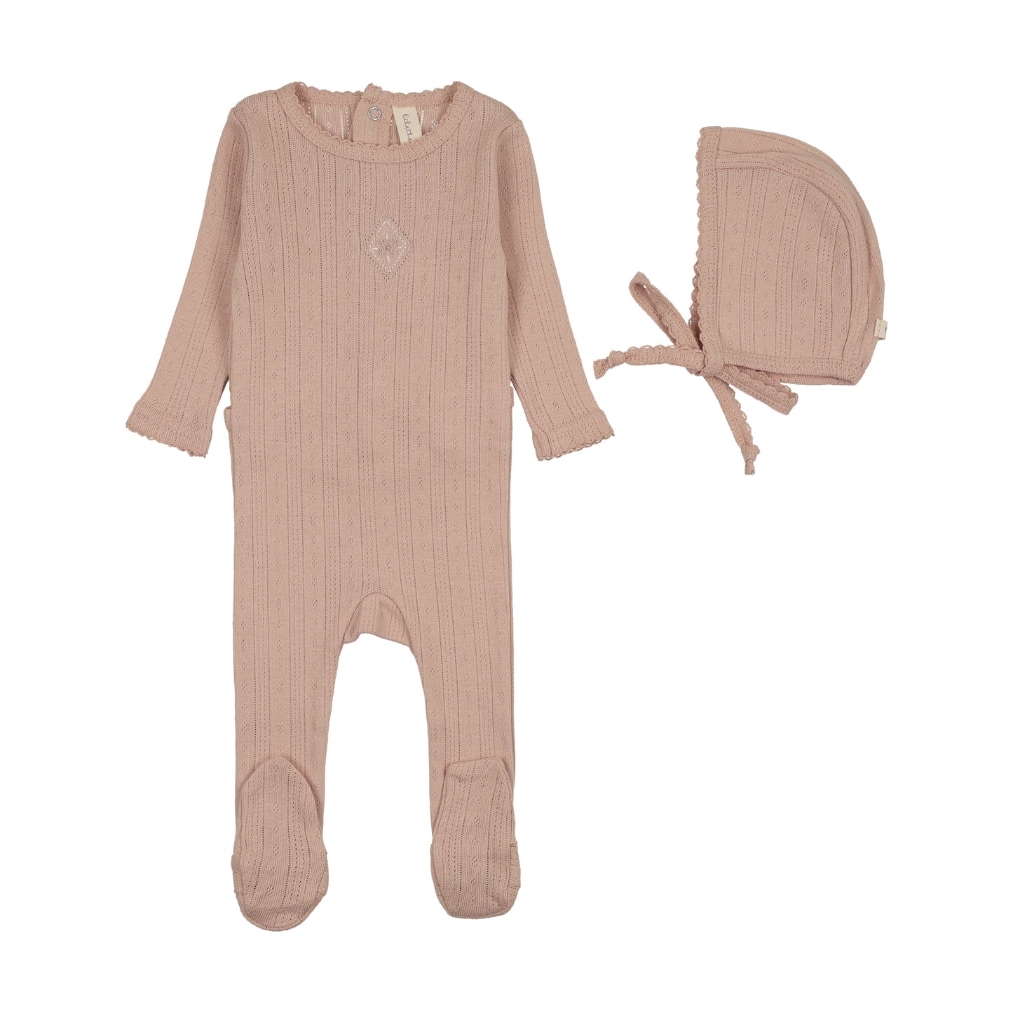 Geo Floral Embroidered Footie Set - Dusty Pink