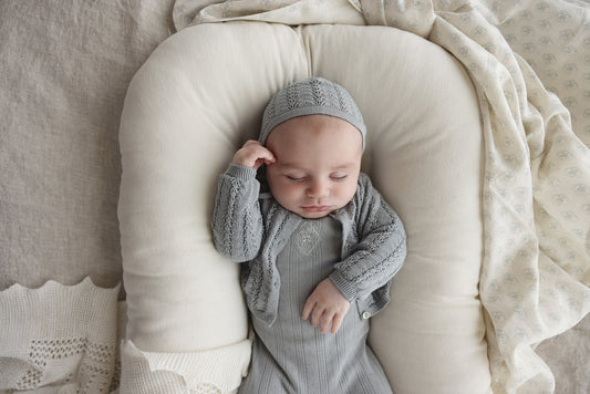 Geo Floral Embroidered Footie - Light Blue