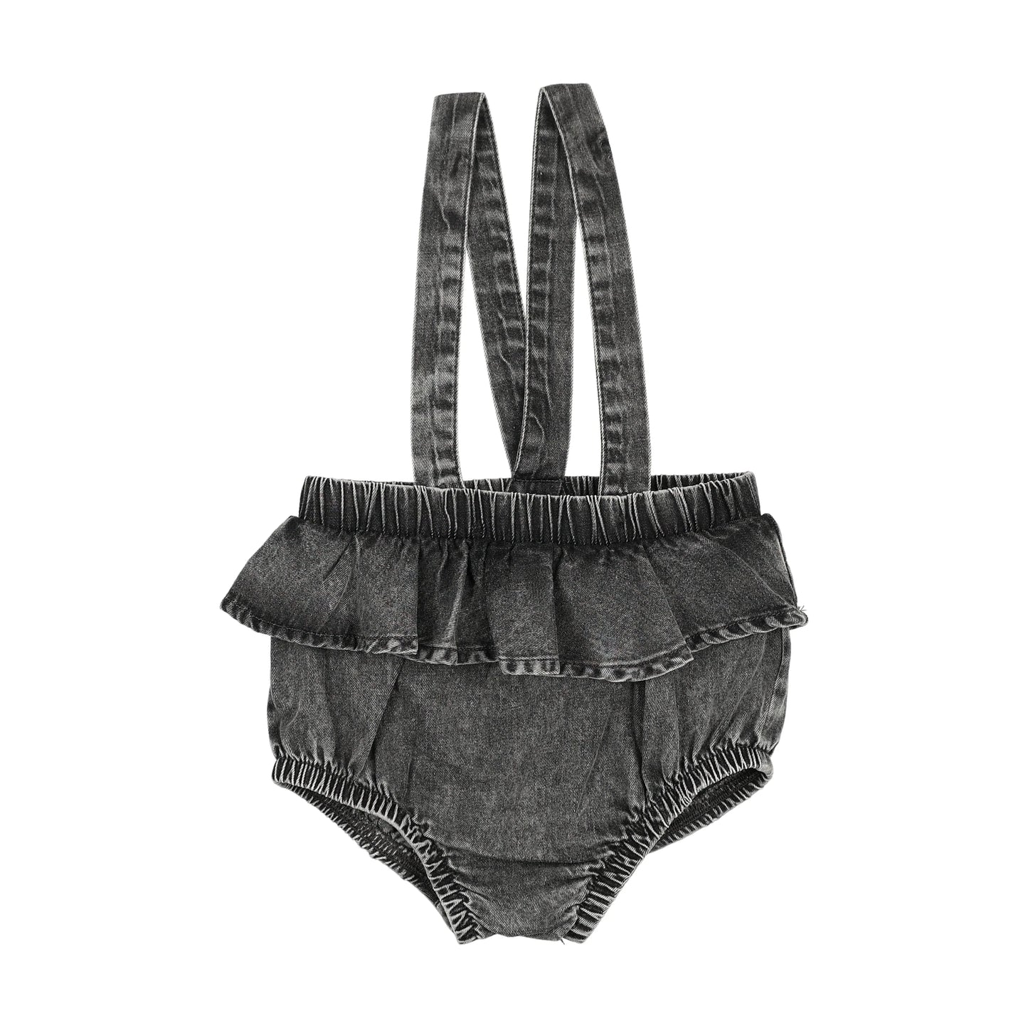 Denim Flutter Suspender Bloomer- Black Denim