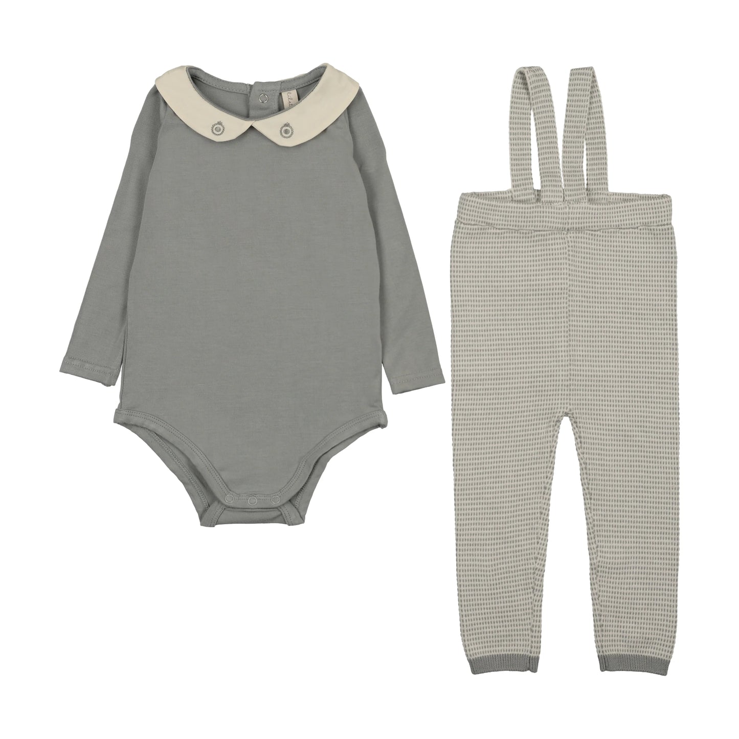 Two Tone Knit Suspender Set- Light Blue