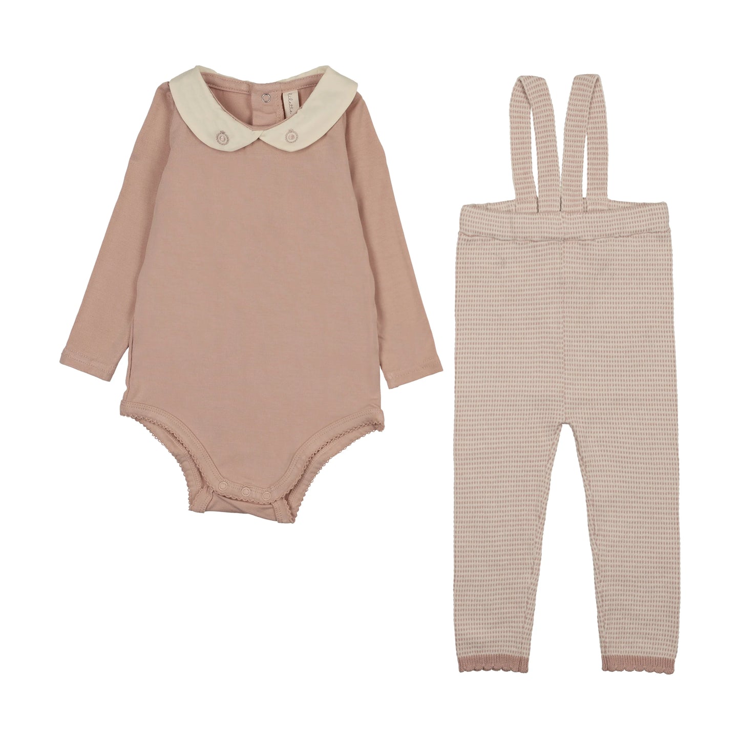 Two Tone Knit Suspender Set- Pink