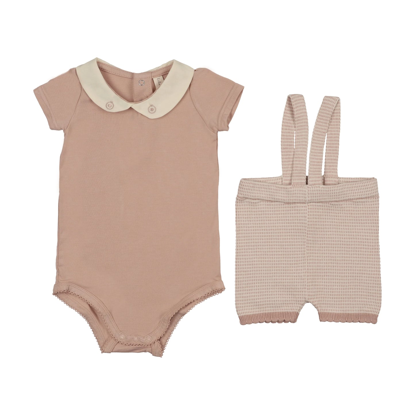 Two Tone Knit Short Suspender Set- Pink