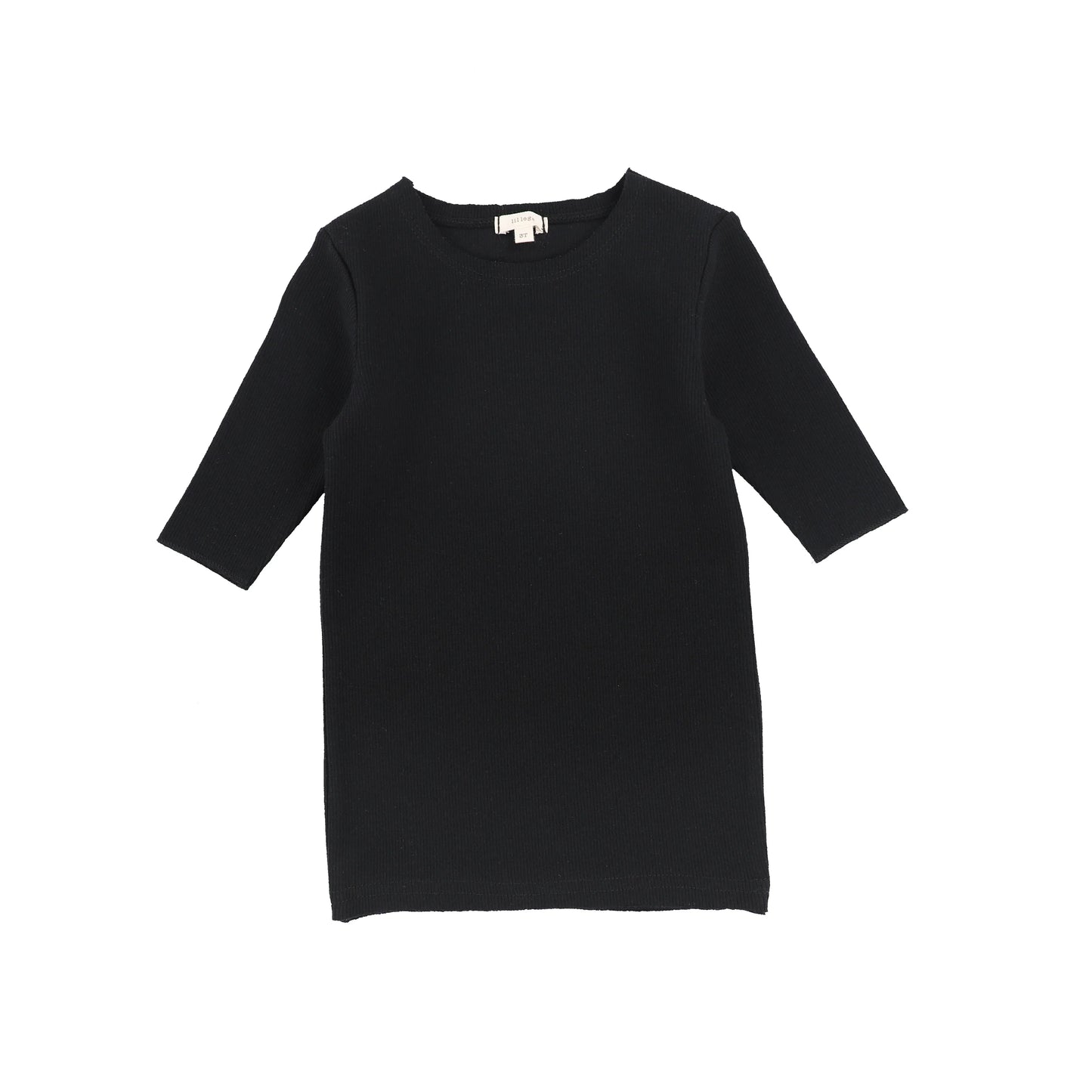 Ribbed Tee Three Quarter Sleeve Black