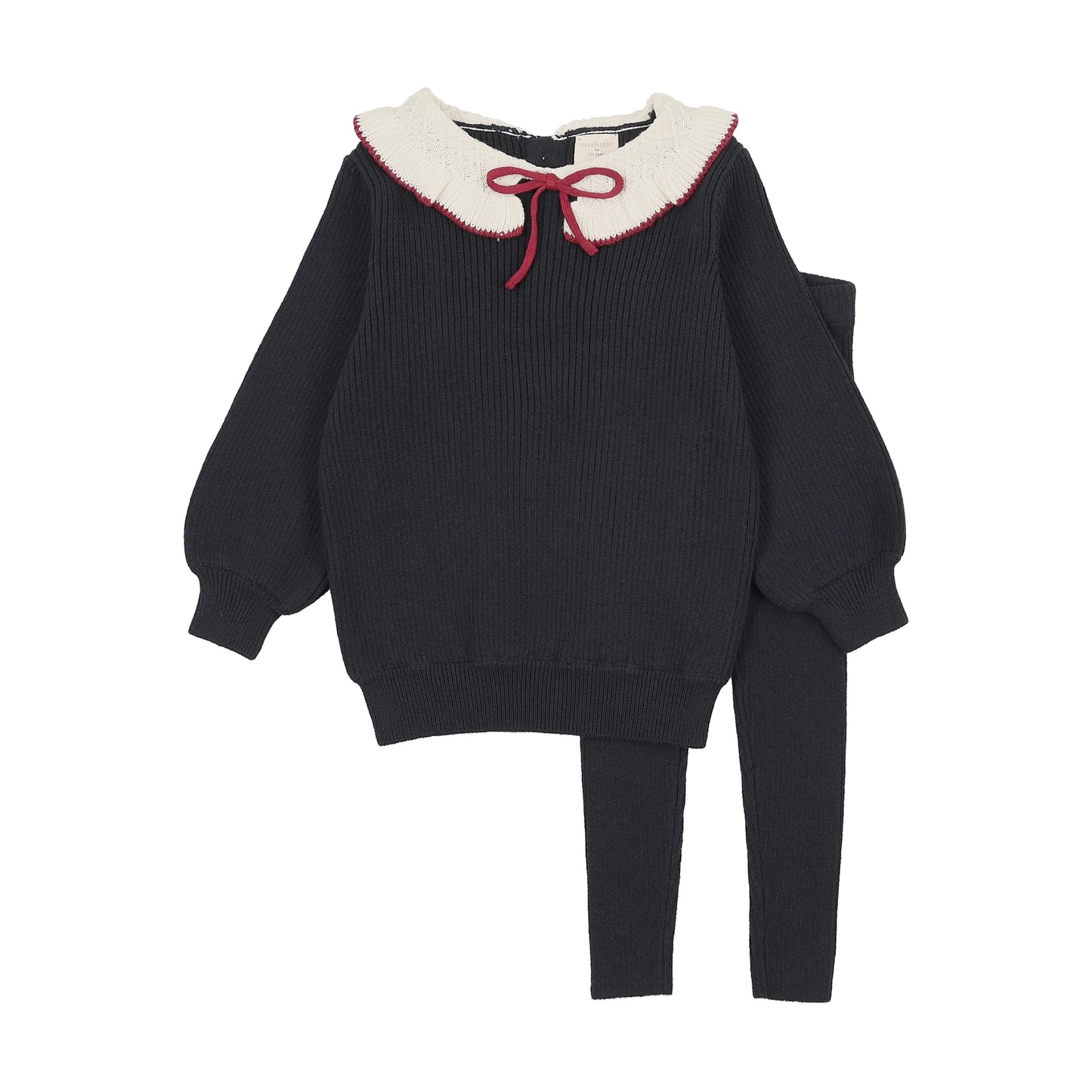 Ruffle Collar Knit Toddler Set Girl- Navy
