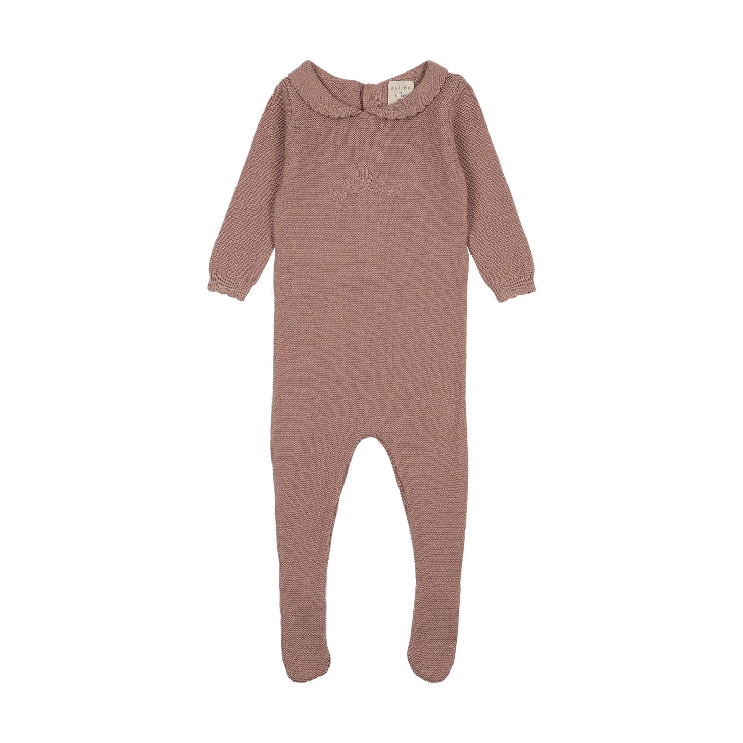Knit Embroidered Footie Set- Dried Rose