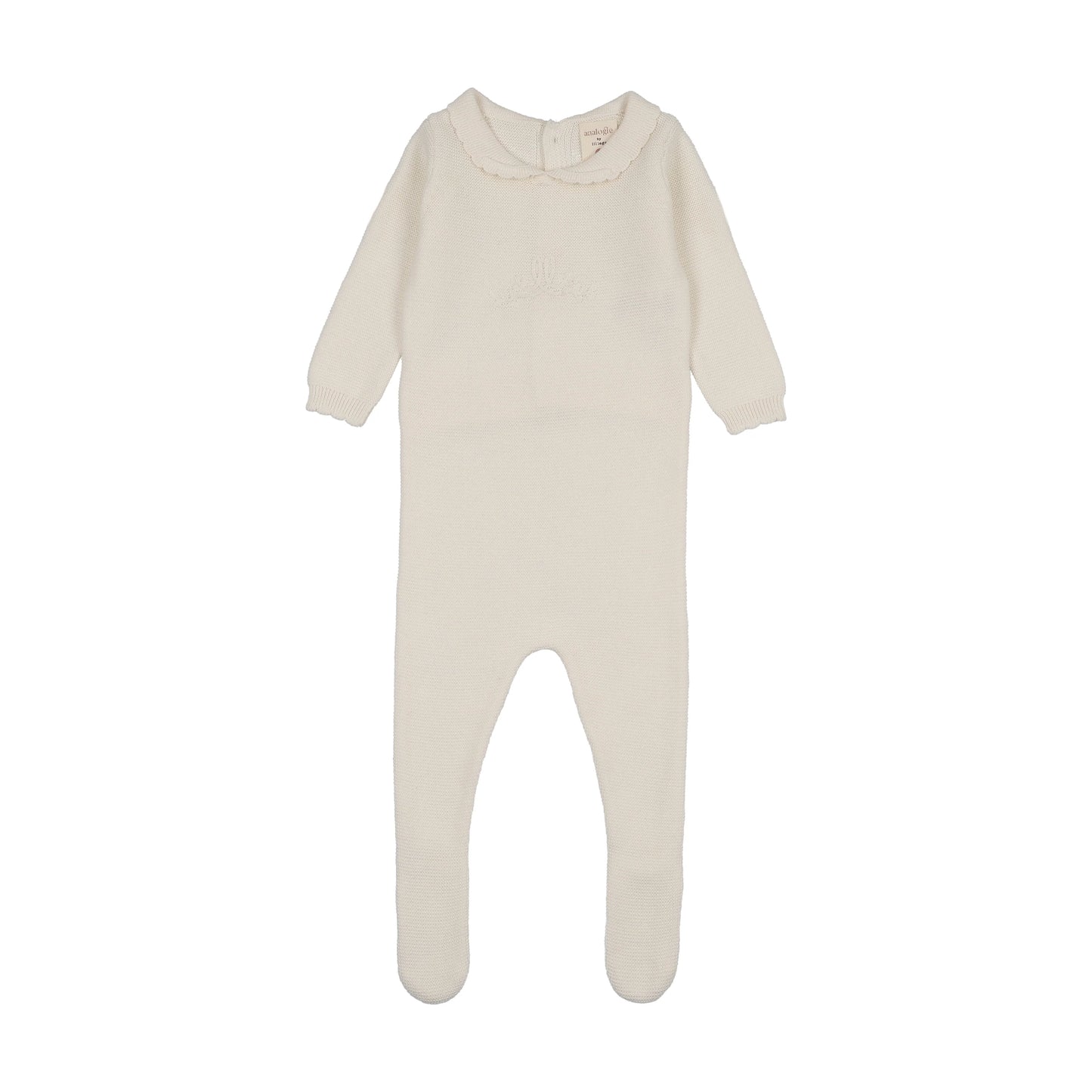 Knit Embroidered Footie Set- Cream