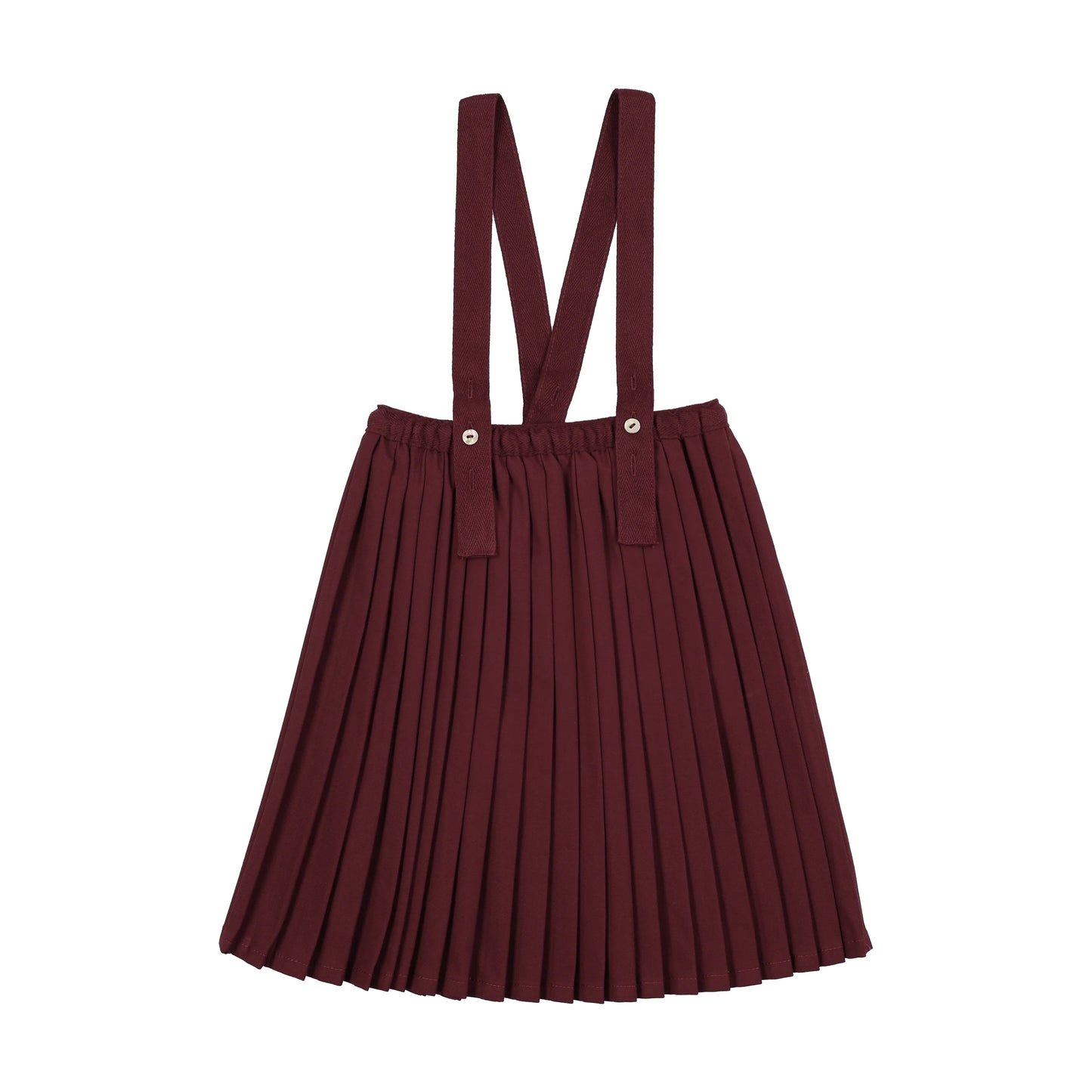 Knife Pleated Suspender Skirt- Burgundy