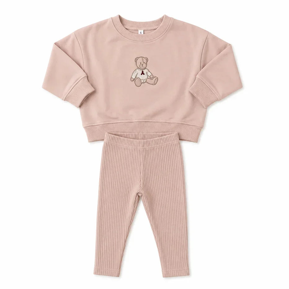Sweet bear toddler set- Dusty Pink