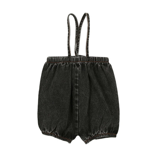 Bubble Suspender Shorts Black Denim