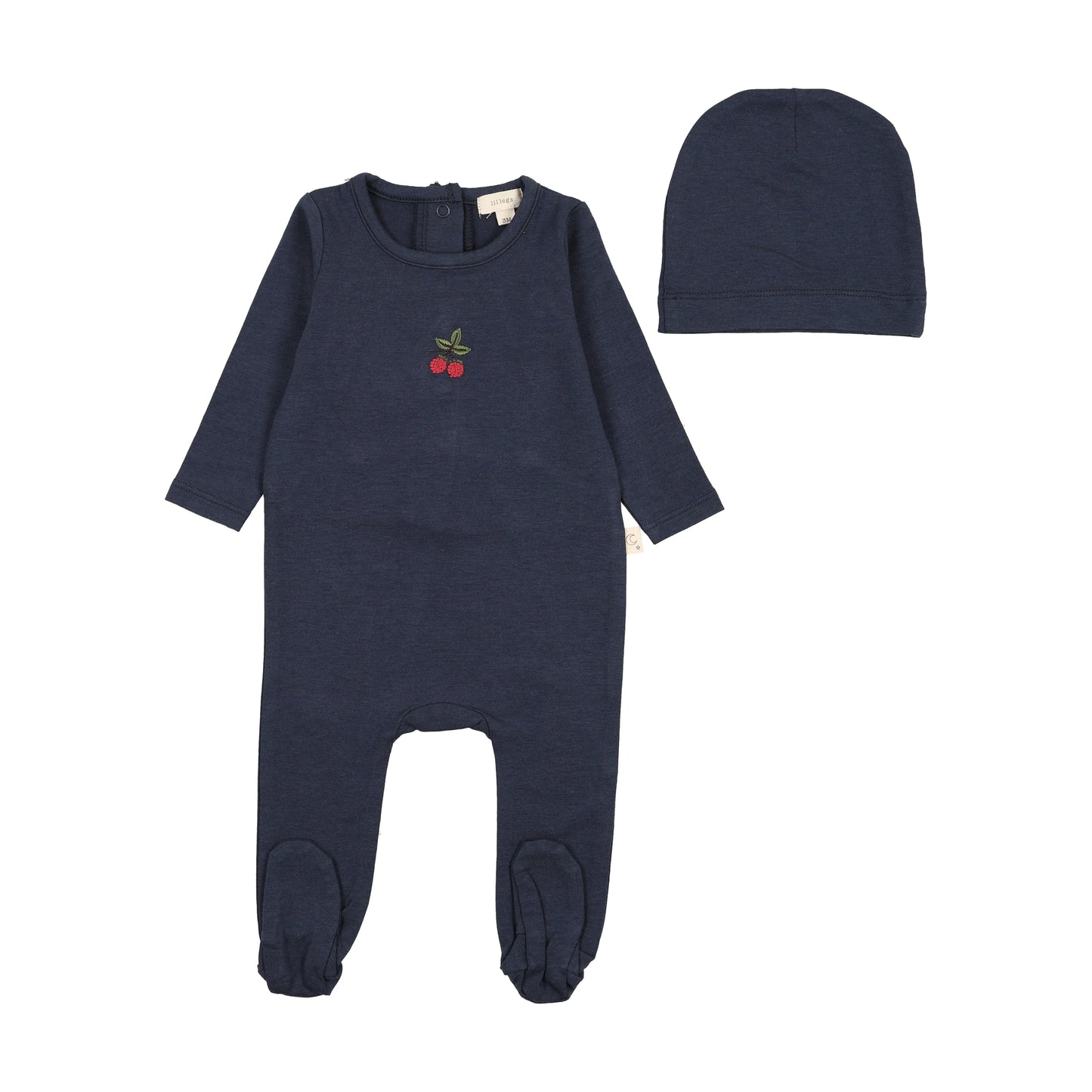 Embroidered Lounge Footie- Navy Cherry
