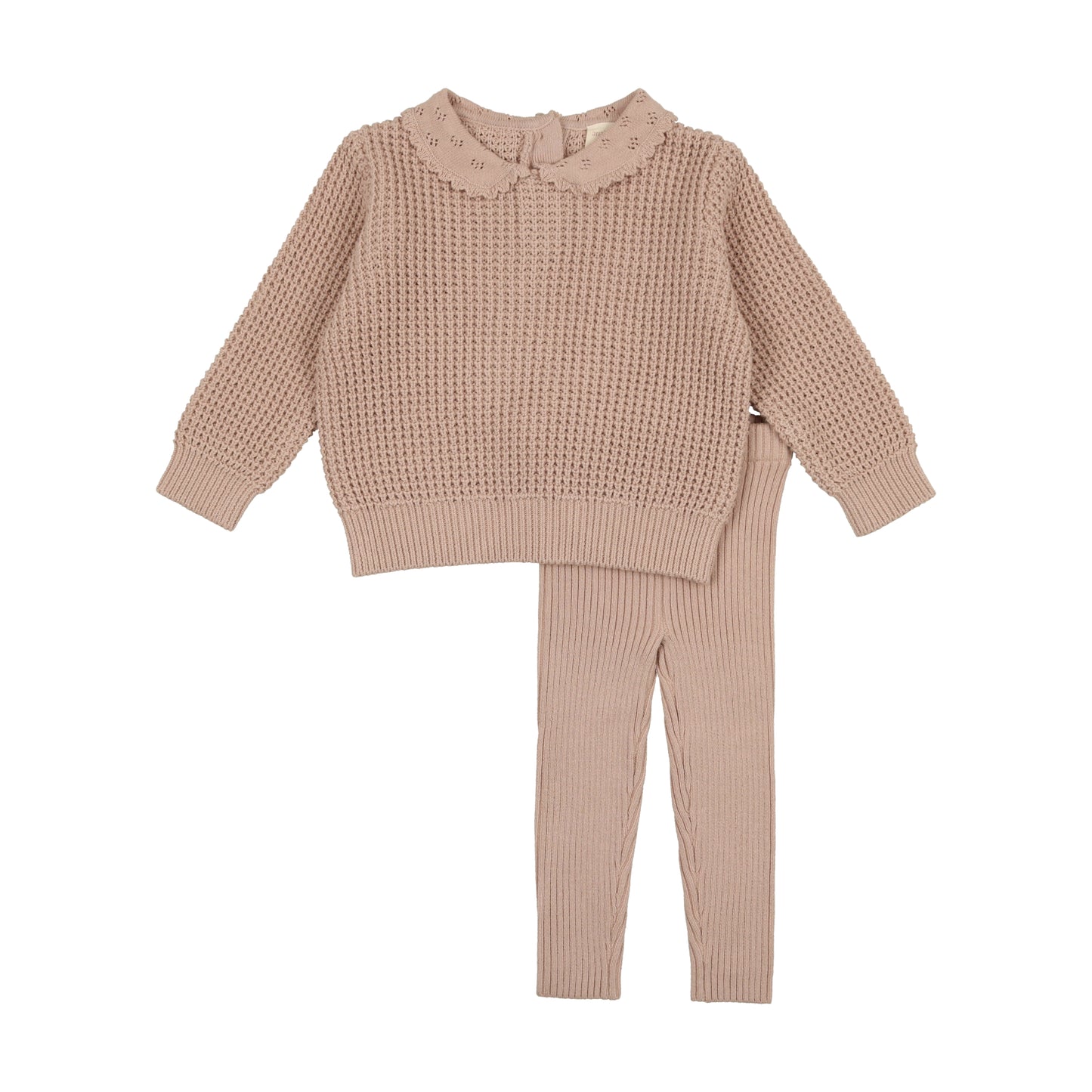 Pointelle Collar Knit Set Blush