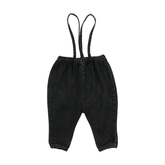 Bubble Suspender Pants- Black Denim