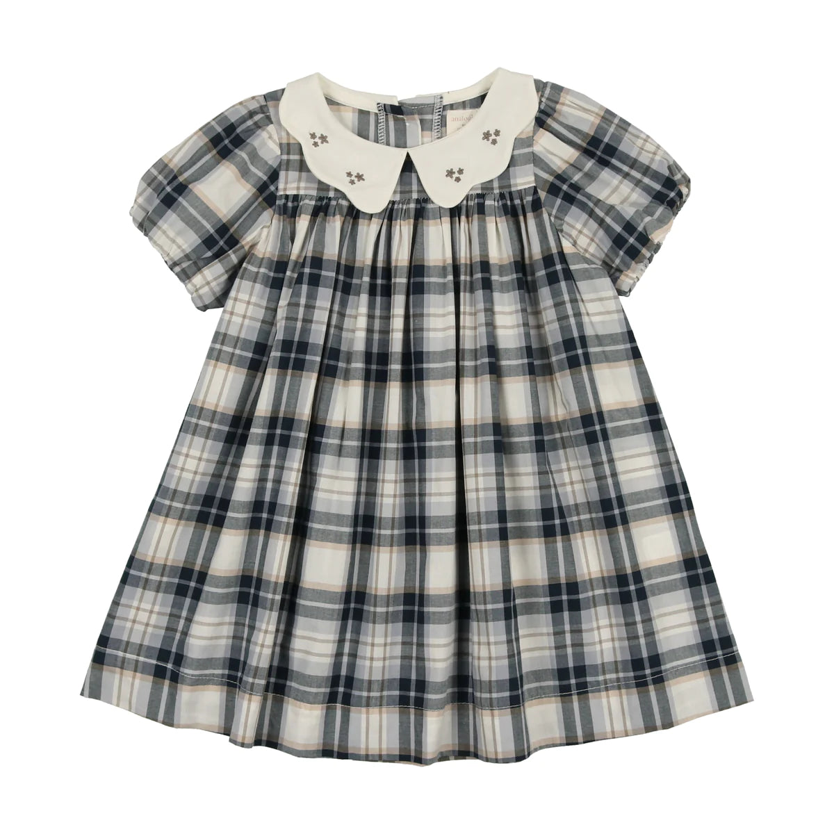 Printed Dress Short Sleeve- Navy Plaid