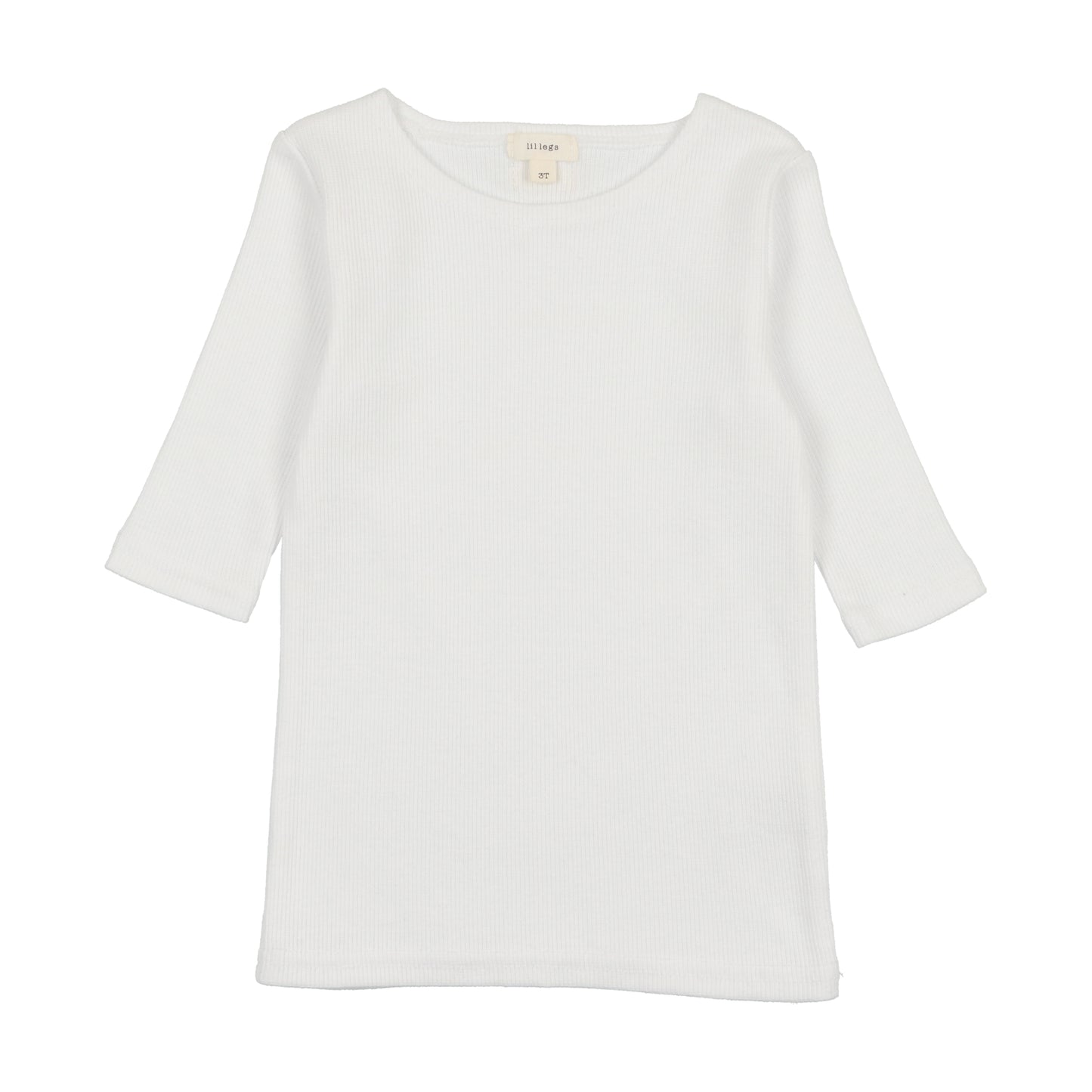 Ribbed Tee Three Quarter Sleeve Pure White