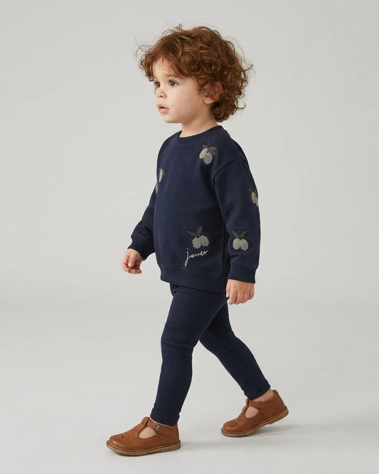 Olive Patch Sweatshirt Set- Navy