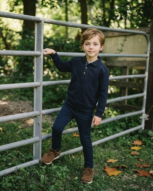 Sweet Campaign Denim Trim Polo Sweatshirt