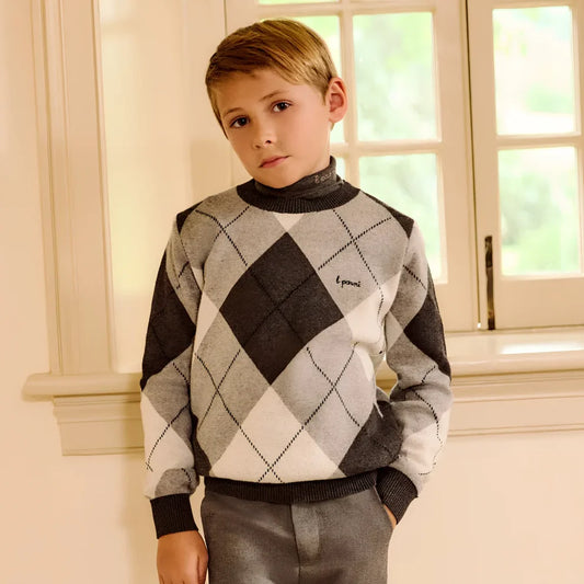 Boys Argyle Sweater - Grey