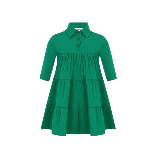 Girls Tiered Dress W. LP back- Green