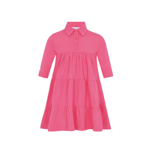 Girls Tiered Dress W. LP back- Hot Pink