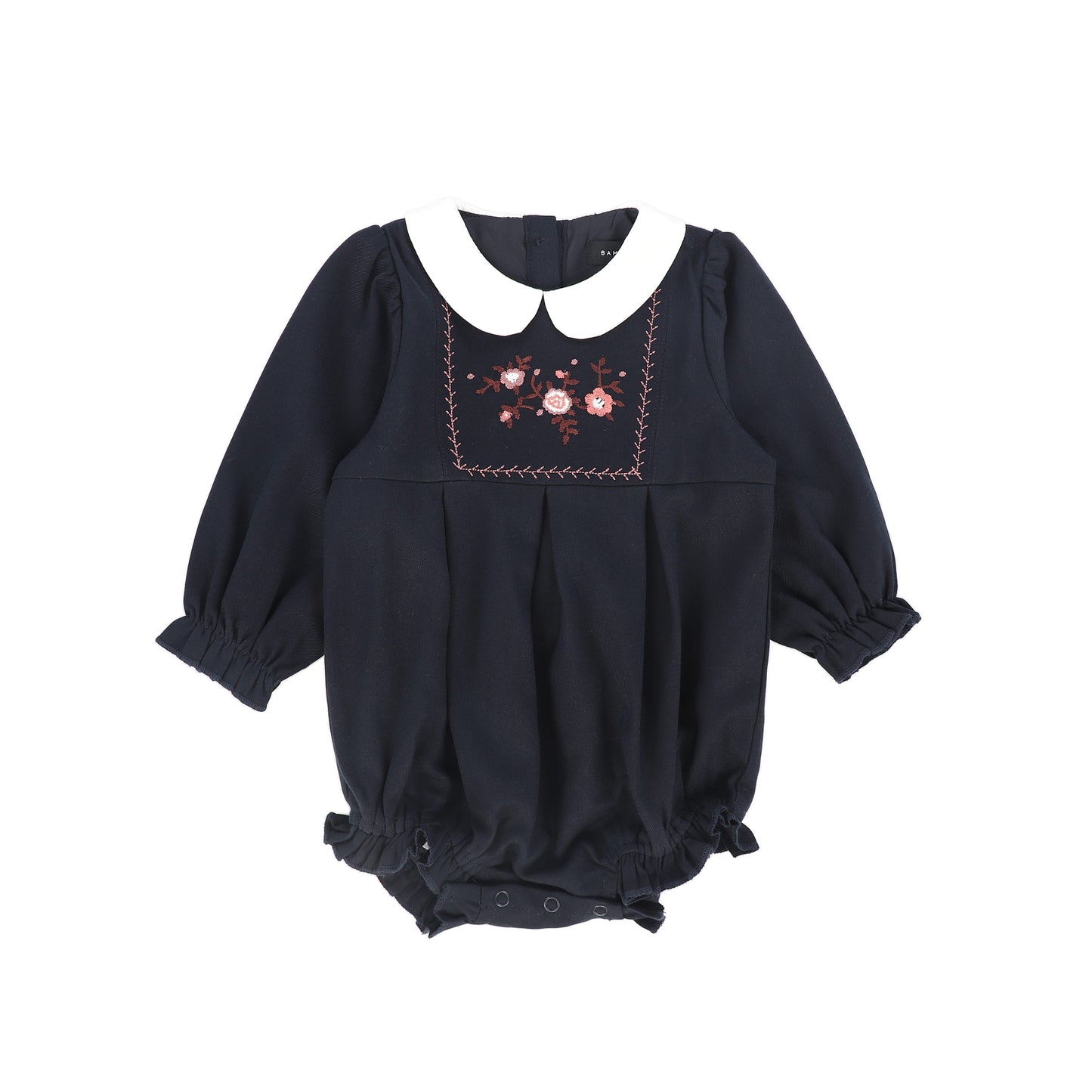 Wool Embroidered Romper - Navy