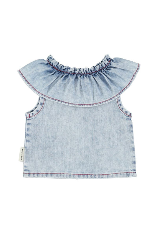 Baby Sleeveless Blouse with Collar Blue Light Denim