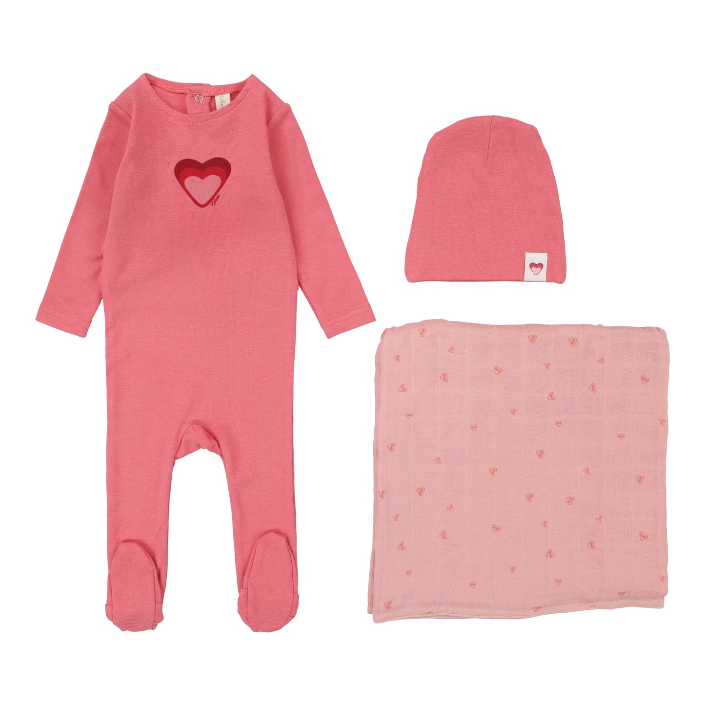 Big Graphic Heart Layette Set- Bright Pink