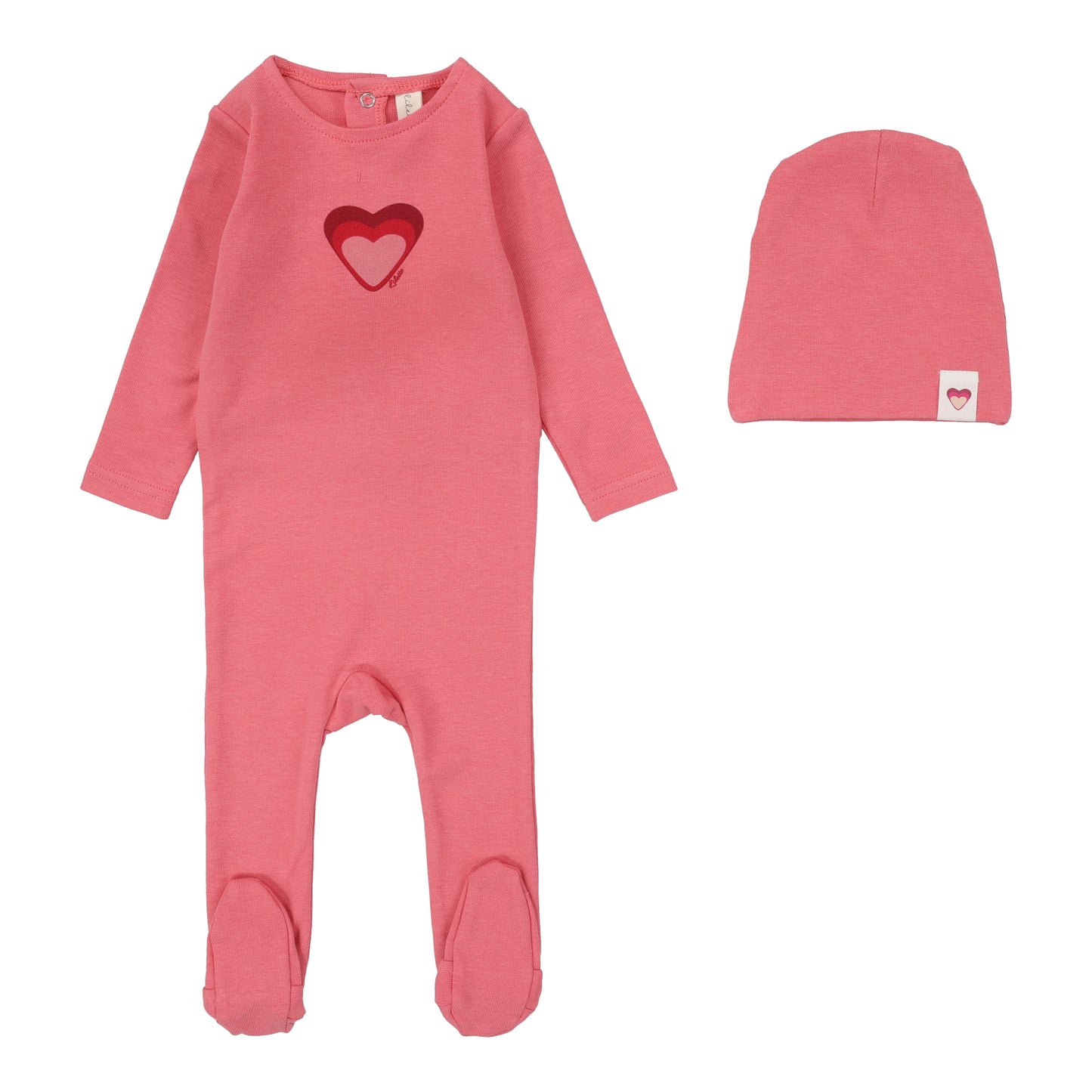 Big Graphic Heart Footie Set- Bright Pink