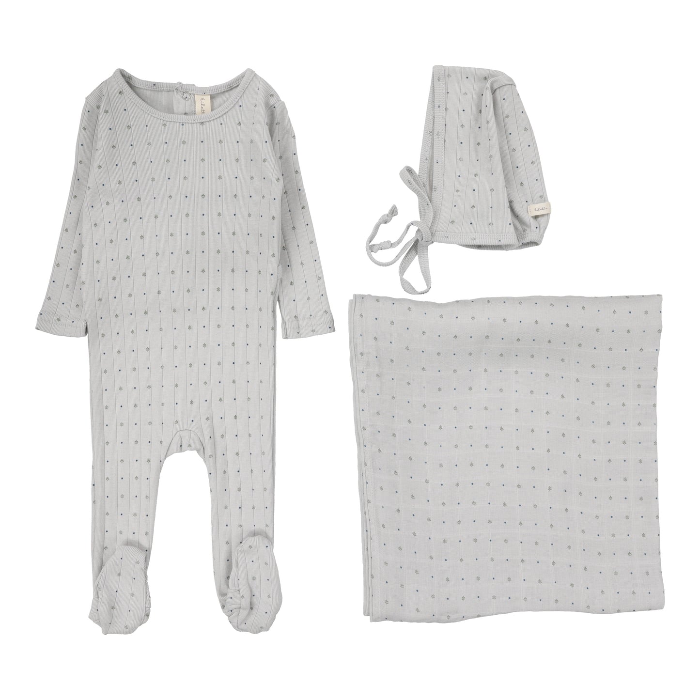 Linear Printed Layette Set- Light Blue
