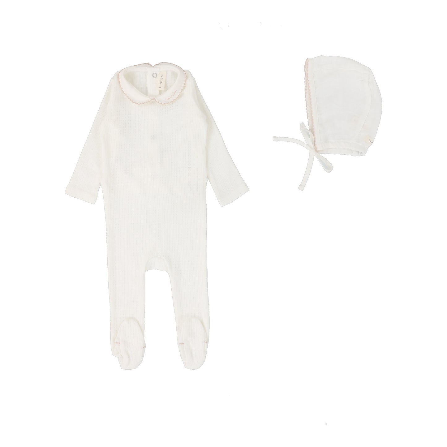 Edged Collar Footie Set- Winter White/Blush