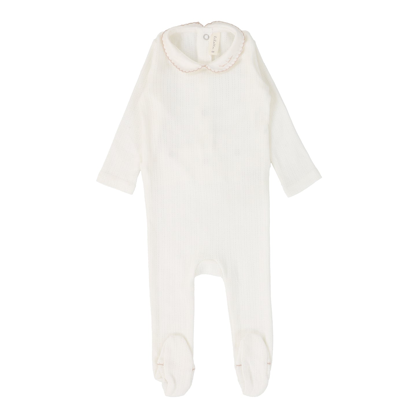 Edged Collar Footie Winter White/Blush