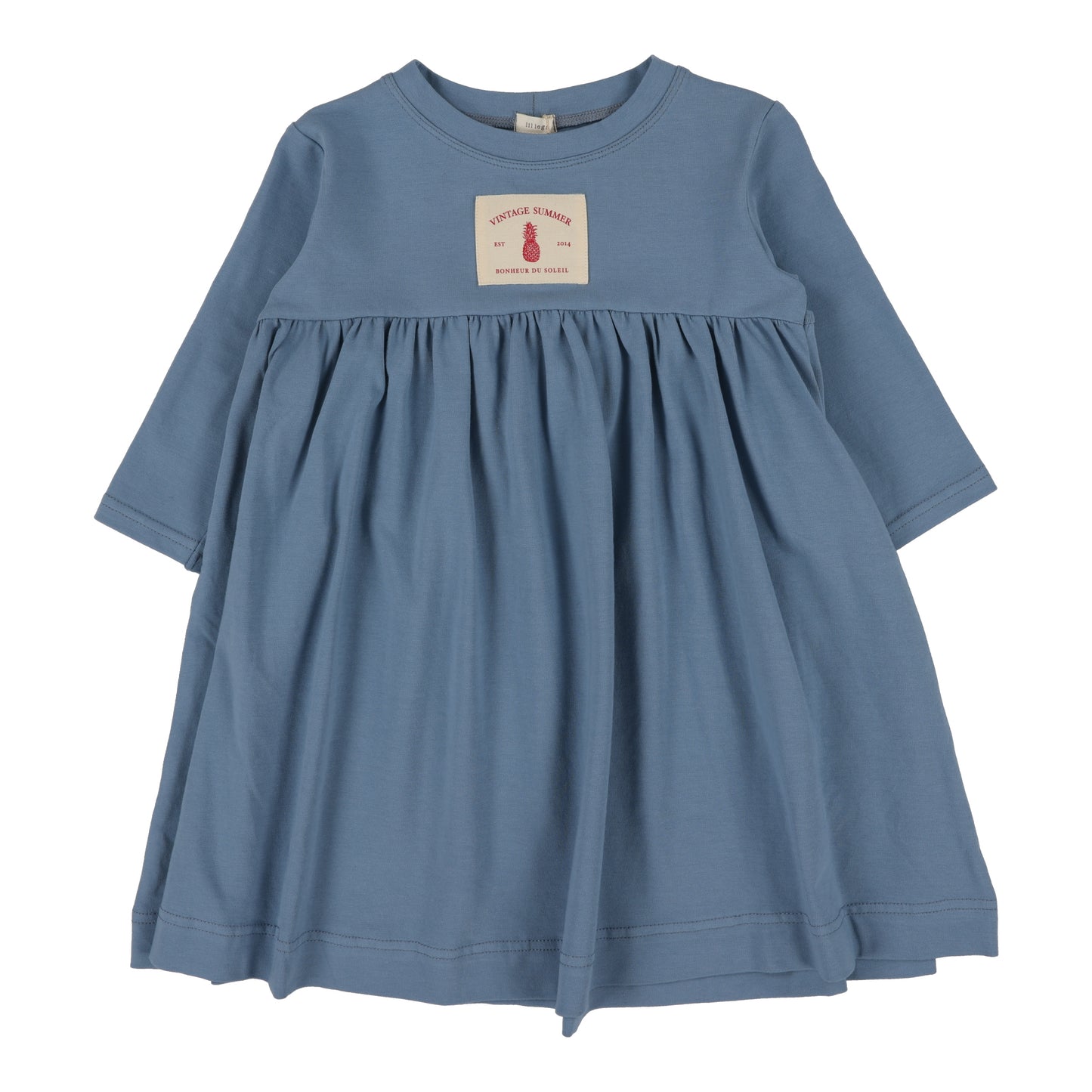 Patch Dress Three Quarter Sleeve- Blue