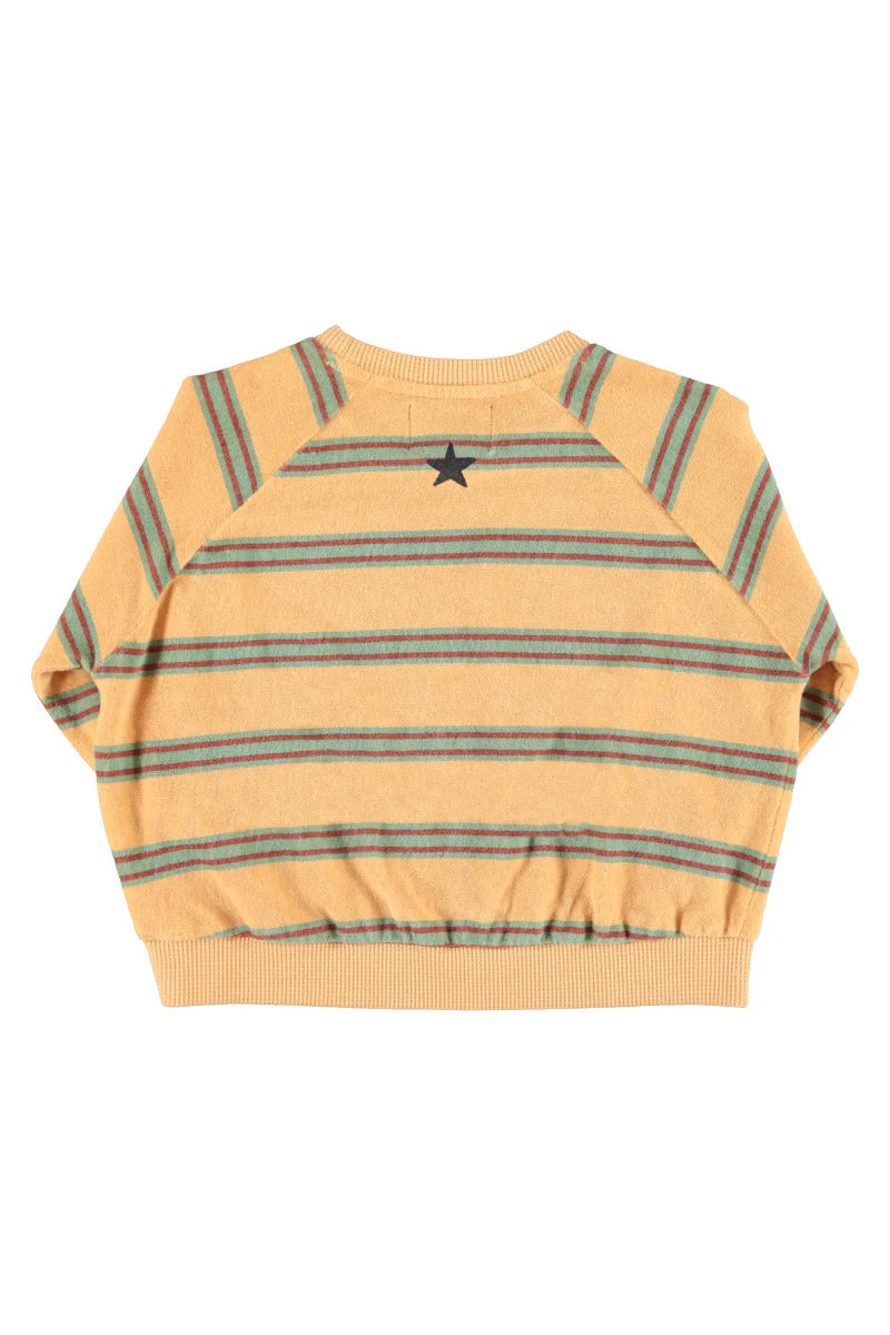 Terry Cotton Sweatshirt Sand with Double Stripes