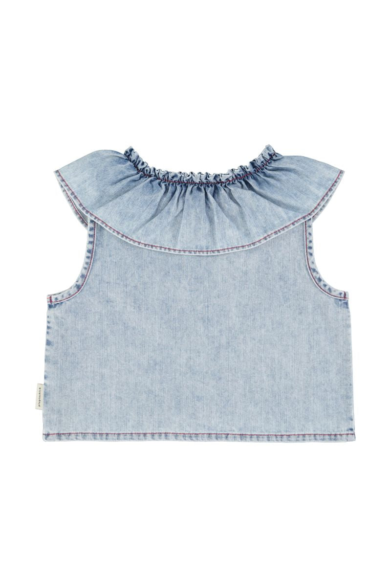 Sleeveless Blouse with Collar Blue Light Denim