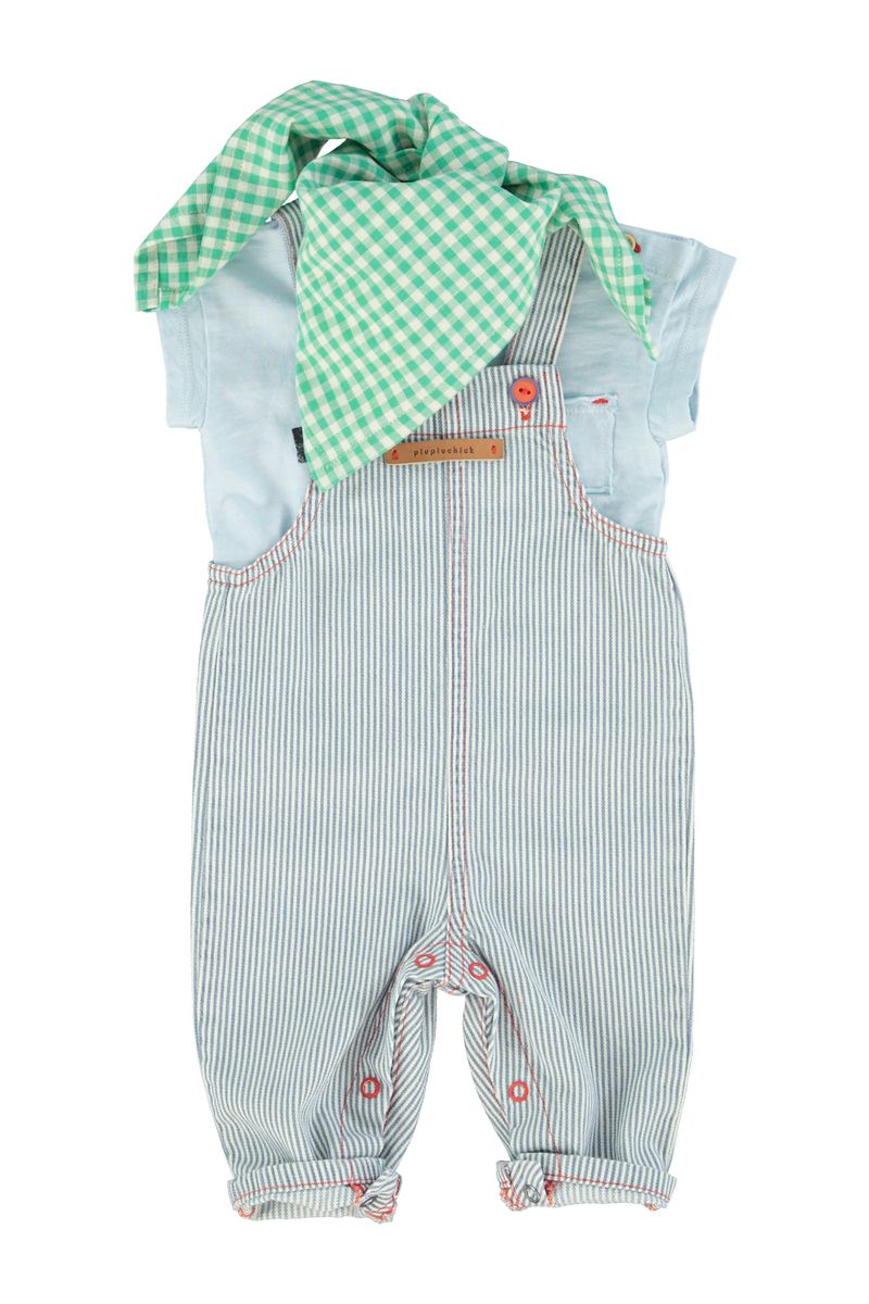 Baby Dungarees Ecru with Indigo Stripes