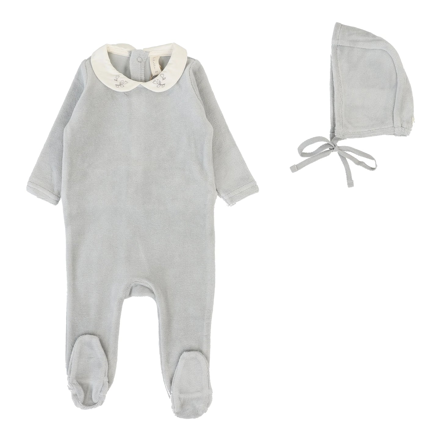 Velour Collar Footie Set Dusty Blue