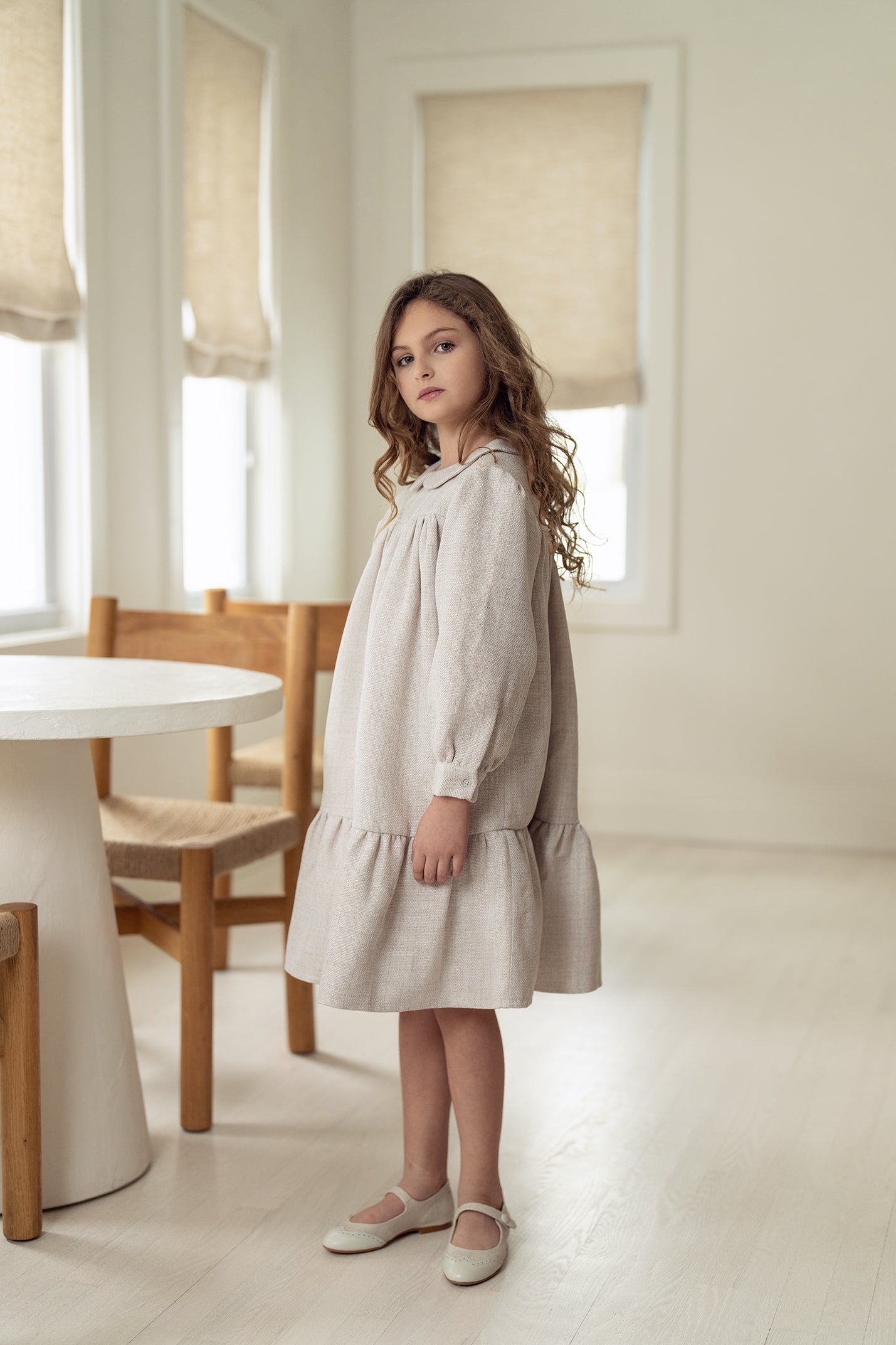 Woven Peter Pan Long Sleeve Dress