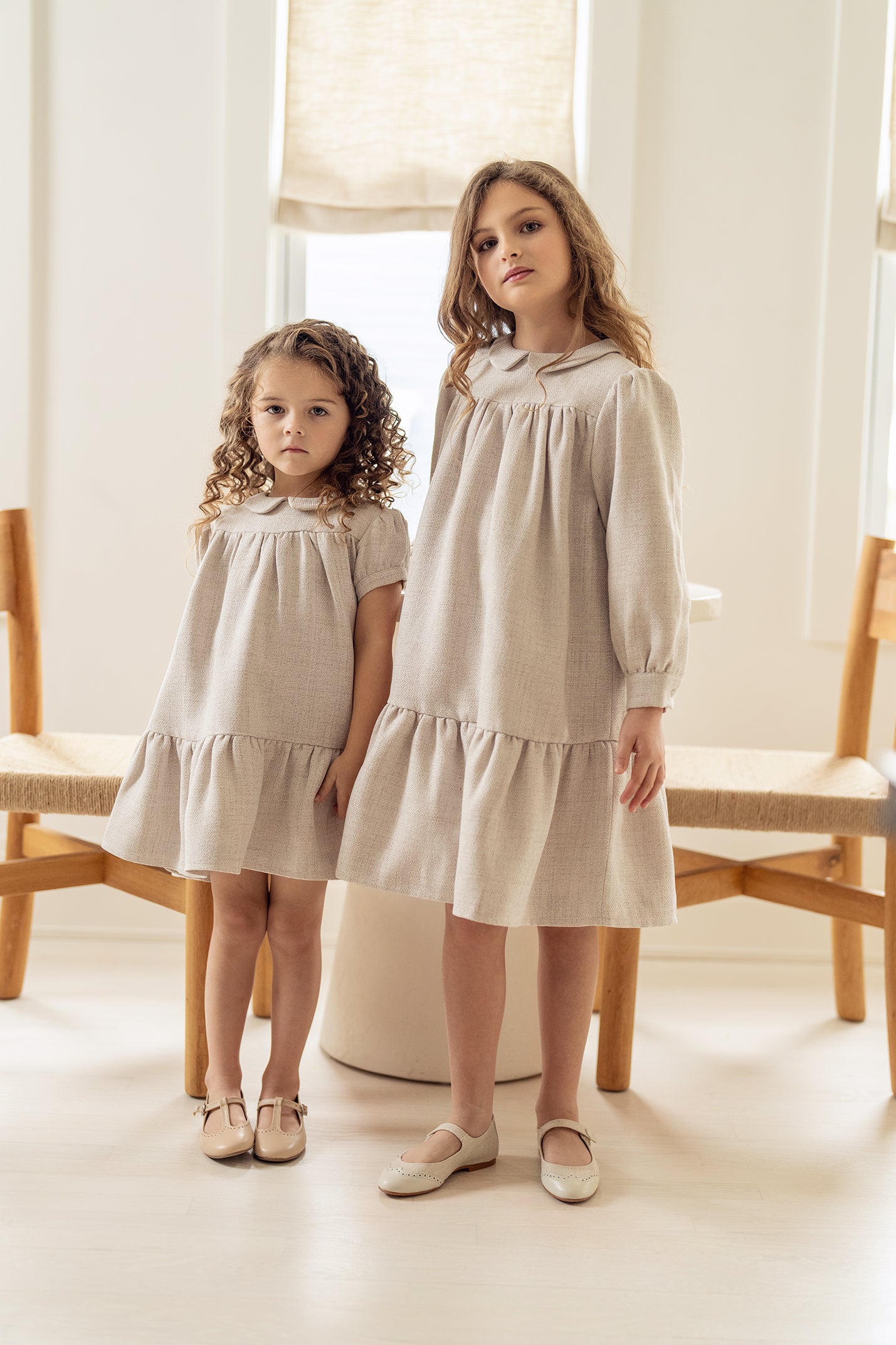 Woven Peter Pan Long Sleeve Dress