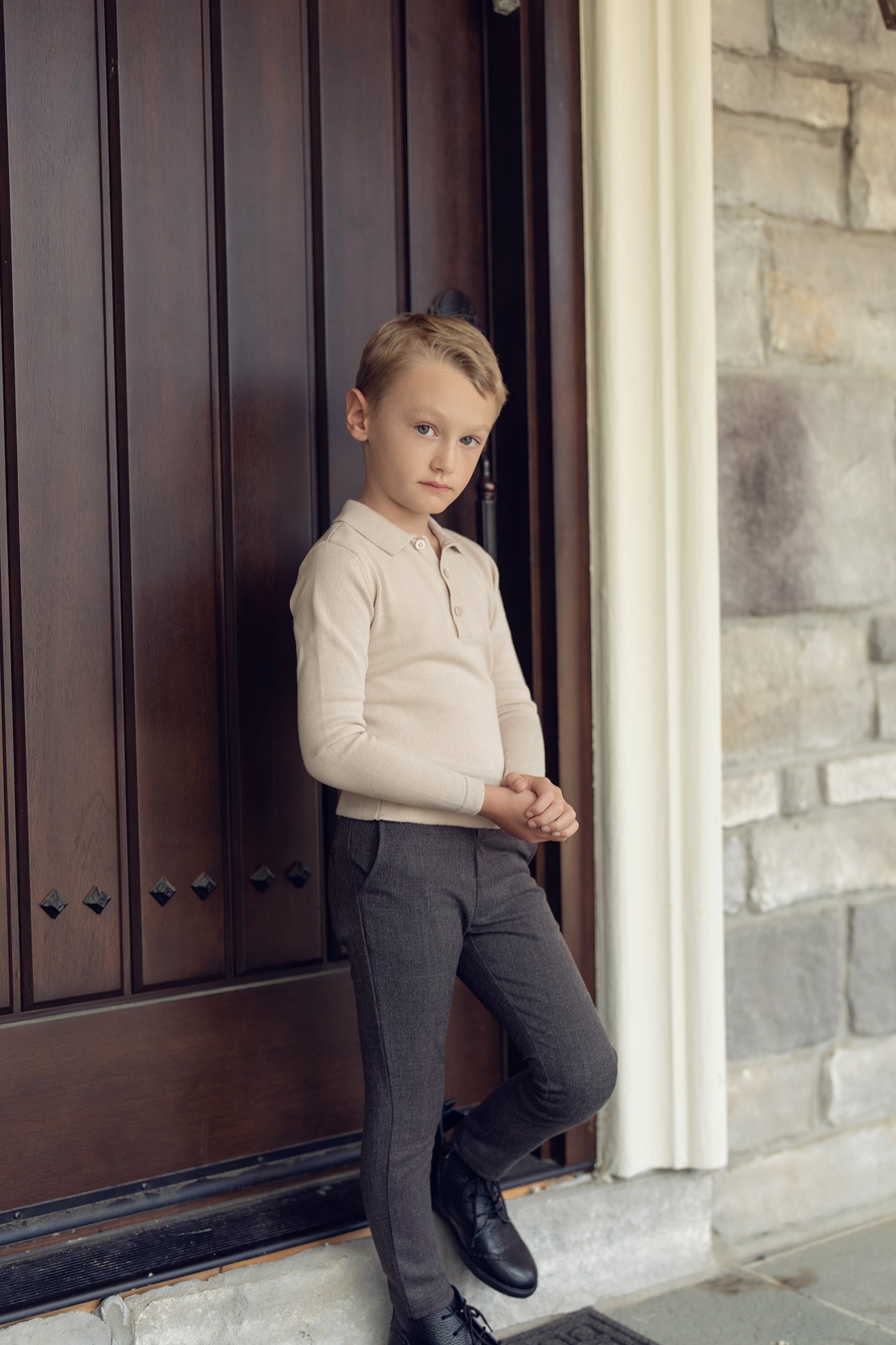 Boys Sand Polo Sweatshirt