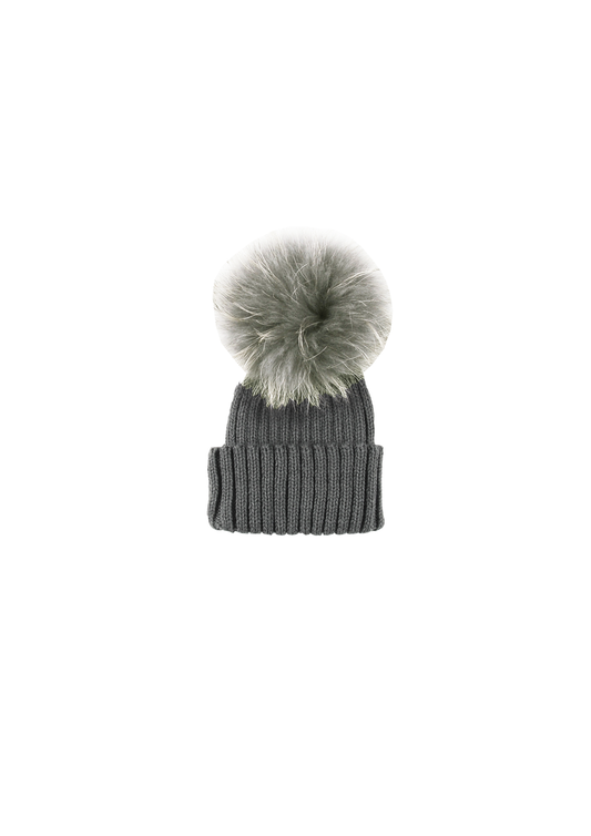 Dark Grey Pompom Hat