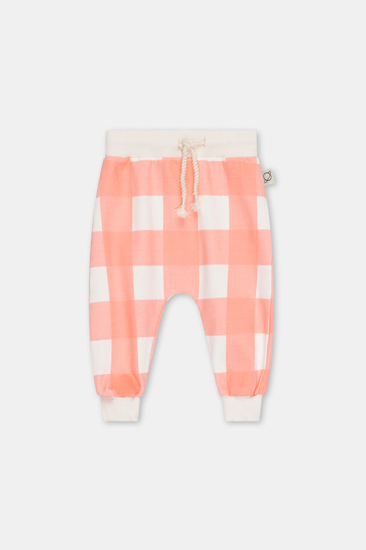 Fleece Gingham Baby Sweatshirt with Pants Peach