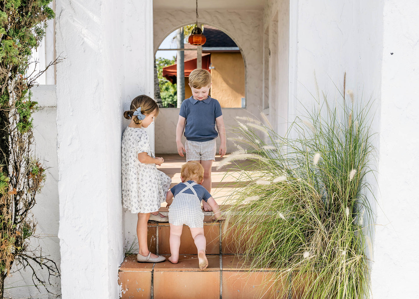 Linen Pull On Shorts Blue Check