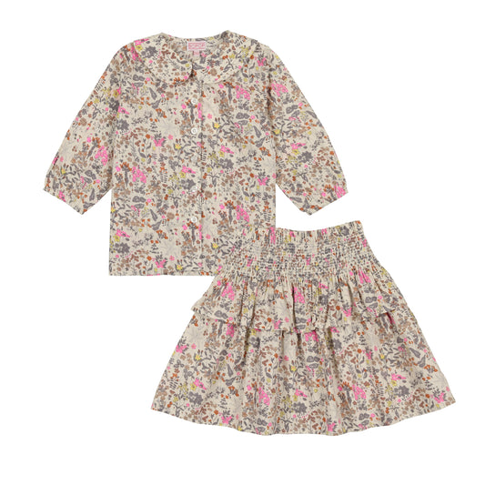Floral Blouse with Skirt Set