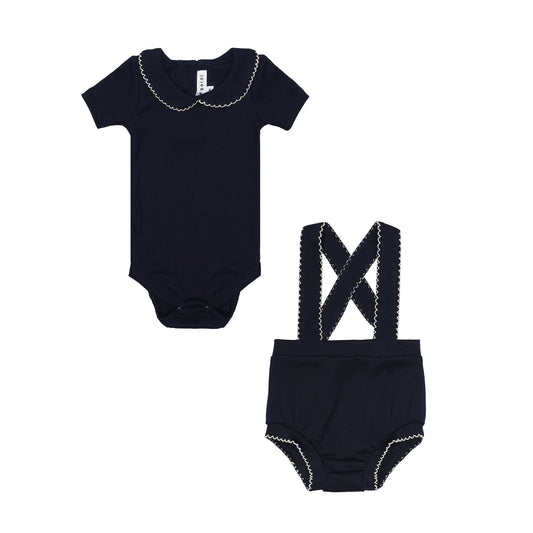 Milano Baby Set- Bloomers w. Suspenders, Navy