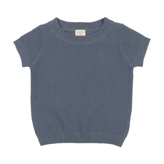 Blue Short Sleeve Knit Sweater