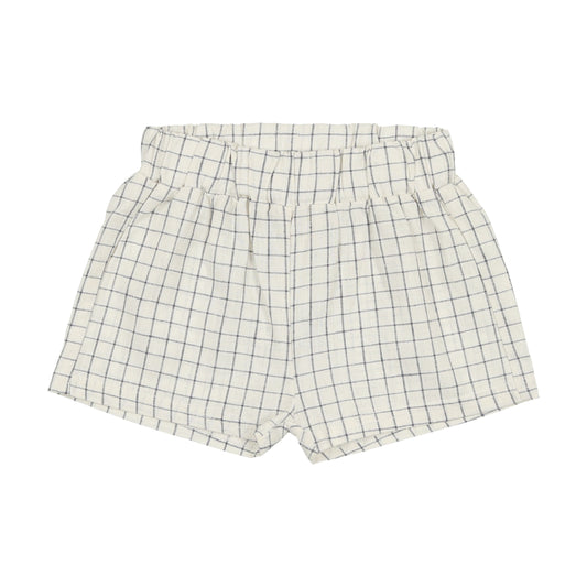 Linen Pull On Shorts Blue Check