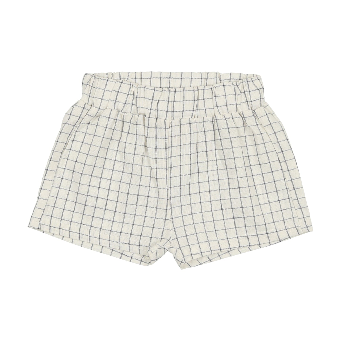 Linen Pull On Shorts Blue Check